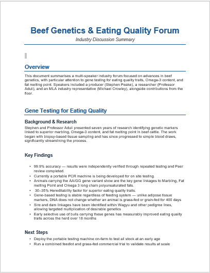 Beef Genetics & Eating Quality Forum